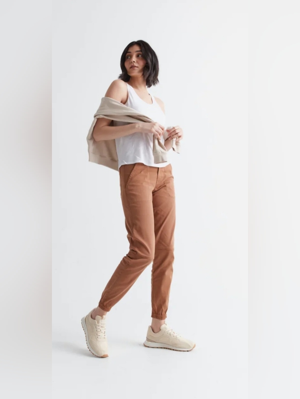 DU/ER Women's Live Free High Rise Jogger Sand Tencel Cotton Duer $140 32x28 - Picture 4 of 16